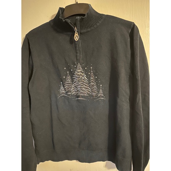 Christine Alexander Christmas Tree Rhinestone Quarter Zip Sweater Large - Picture 8 of 10